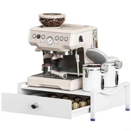 Hoppipola Organizador de estación de café con cajón deslizante, estante de metal resistente para máquinas de café para cápsulas y cucharas, estante de cocina que ahorra espacio, color blanco, S (S)