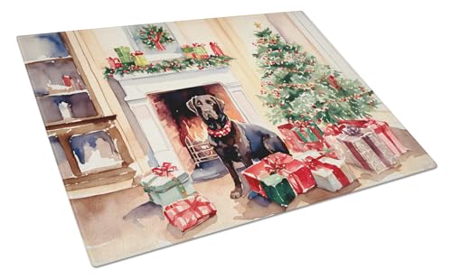 Caroline's Treasures DAC2696LCB Labrador Retriever Cozy Christmas Glass Cutting Board Large Decorative Tempered Glass Kitchen Cutting and Serving Board Large Size Chopping Board