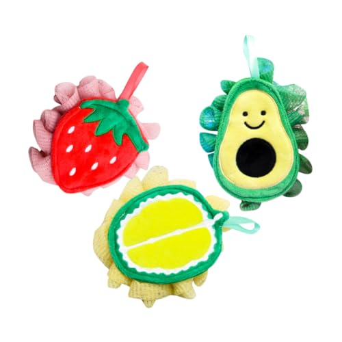 HAMPPLIES 3 Piezas Unidades Esponjas Baño con Diseño Frutas Exfoliantes para Cuerpo Suaves Colores Limpieza Profunda Fácil