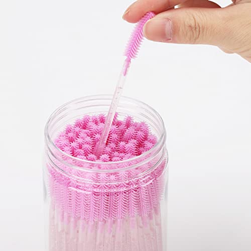 Tbestmax 100 Pcs Silicone Mascara Wands, Disposable Eyebrow Spoolies Brush For Eyelash Extensions, Pink Crystal Lash Brushes With Container #TOP4