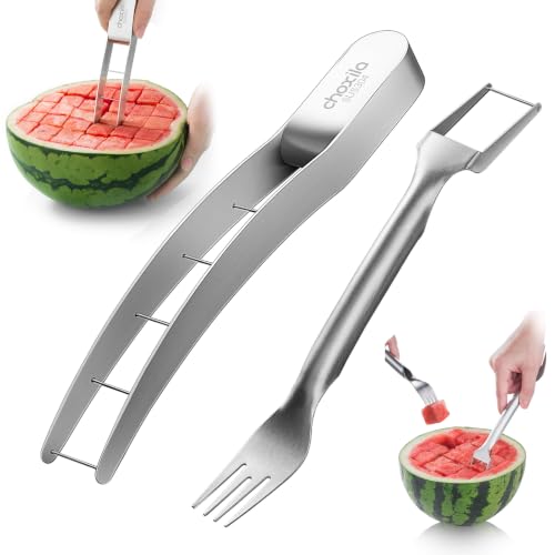 choxila Watermelon Slicer Fork Cutter Tool Set, Watermelon Cutter with Watermelon Fork, Stainless Steel Knife for Cubes, Fruit Slicer for Watermelon by choxila - Used condition - US$11.63