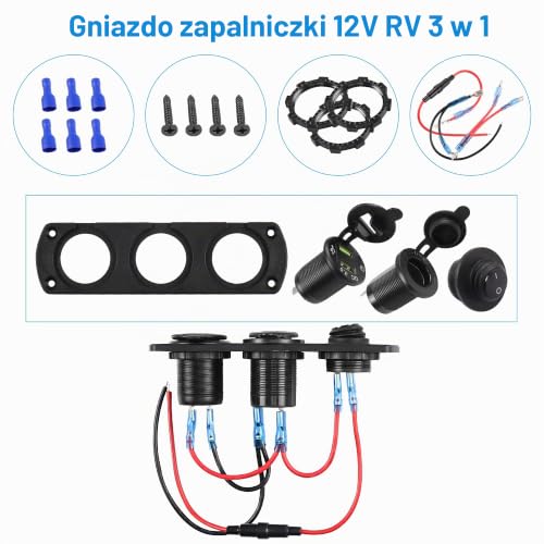 MEIRIYFA Gniazdo gniazda zapalniczki samochodowej 12 V do kampera, podwójne gniazdo USB QC3.0, gniazdo zasilania RV, wodoodporna ładowarka, wstępnie okablowana 3 w 1, z cyfrowym