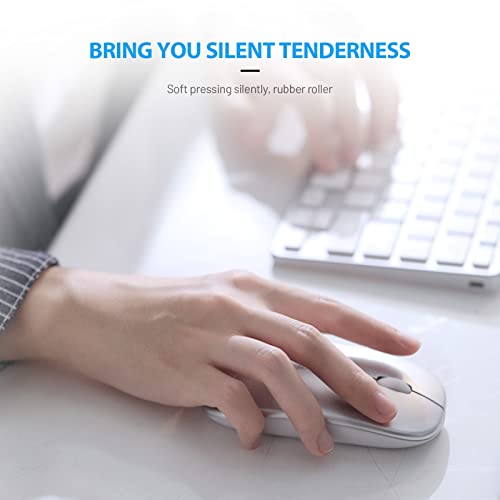 Image of INPHIC Bluetooth Mouse Rechargeable, Battery Visible, 2.4G Silent Cordless,1600 DPI with USB Receiver, Silver