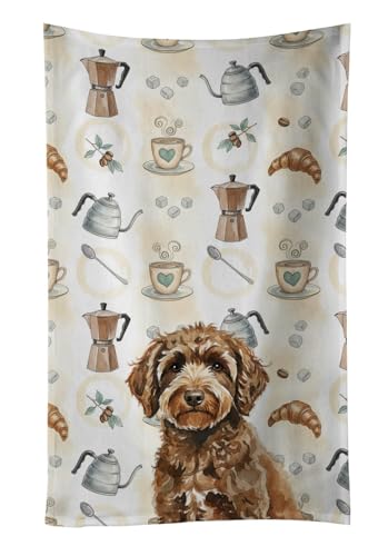 Caroline's Treasures Spanish Water Dog Coffee Bar Kitchen Towel Velour Plush Front and Cotton Loop Back Machine Washable