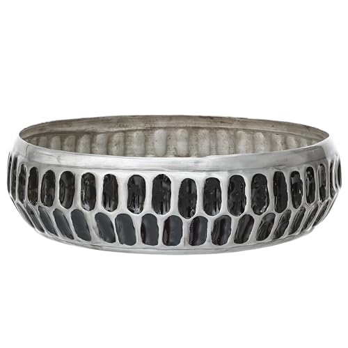 Image of eCraftIndia Black Silver Metal Urli Bowl for Home Decoration Office Tv Unit Kitchen Showpiece for Good Luck | Urli for Floating Candles Flowers for Pooja Room Entryway Living Room Diwali Gift