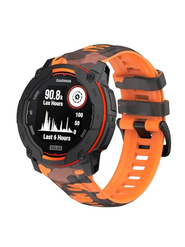 UYRUREL スポーツバンド Garmin Instinct 3 50mm対応 ソフトリキッドシリコン 通気性と防汗 素早く取り外せるデザイン ブラックオレンジカモフラージュ