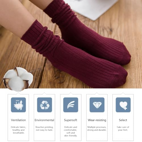 Image of Women Crew Dress Socks Cotton Solid Color Slouch Sock for Dressy Shoes 5 Pack