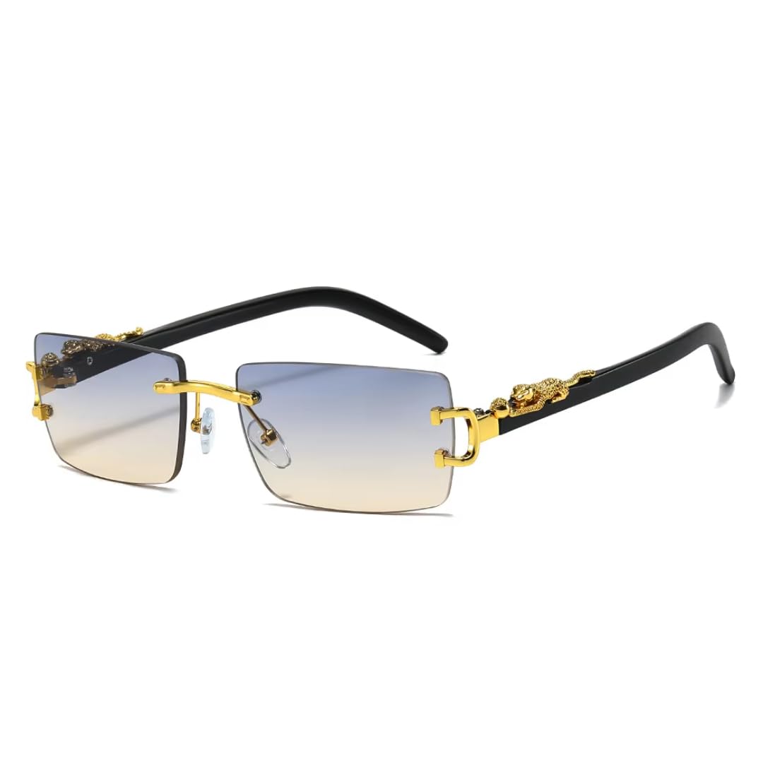 Lunettes de soleil rectangulaires à branches léopard sans monture légères