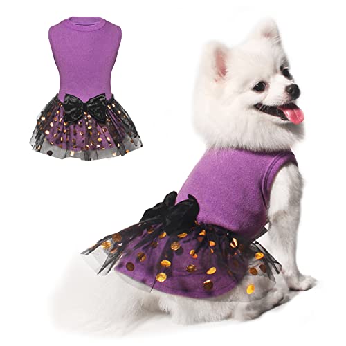 TONY HOBY Dog Dress, Outfits Dog Party Dress, Dogs Princess Dresses with Lace, Pet Skirt Soft and Breathable for Small Medium Dogs (Purple, S)