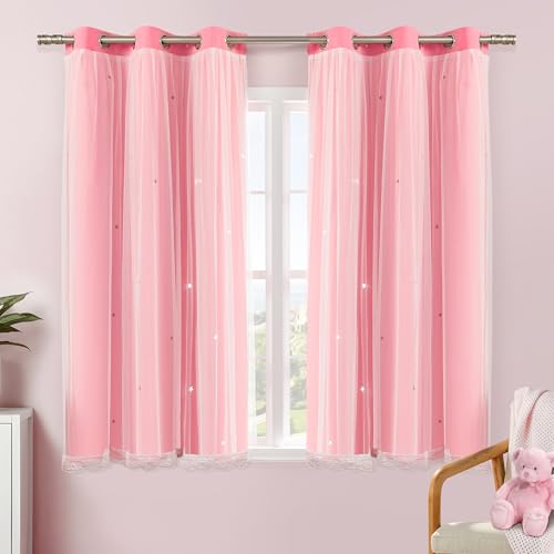 XiDi Pink Curtains for Girls Bedroom 2 Panels Pink Blackout