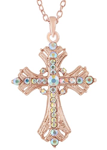 Image of Alilang Silvery Tone Religious Cross Pendant Necklace w /Aquamarine Blue Or Clear Crystal Rhinestones