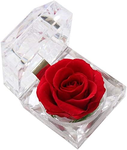 Enchanted Rose in Acrylic Crystal Ring Box, Handmade Real Preserved Fresh Flower Eternity Rose Romantic Gift for Her Mother's Day Surprise Mom Wife (Red)