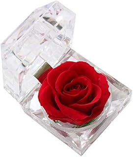 Enchanted Rose in Acrylic Crystal Ring Box, Handmade Real Preserved Fresh Flower Eternity Rose Romantic Gift for Her Mother's Day Surprise Mom Wife (Red)