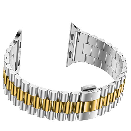 Baozai Compatible With Apple Watch 41Mm 40Mm 38Mm, Solid Stainless Steel Iwatch Band Replacement For Apple Watch Series 8/7/6/5/4/3/2/1/Se For Women, 3Rows-Silver/Gold, 41Mm/40Mm/38Mm #TOP2