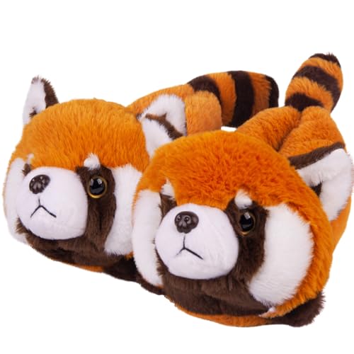 Image of ARELUX Animal Slippers Cotton Adult Unisex, Cute Novelty Raccoon Fox Red Panda Plush House Shoes with Non-Slip Sole, Warm Fuzzy Lining for Indoor Outdoor Cosplay Party Gift