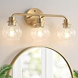 Watyo Bathroom Light Fixtures Gold Vanity Light 3 Light Wall Sconces Lighting Brushed Brass Lights with Clear Globe Glass Shades Bath Wall Lamp for Mirror Kitchen Living Room Bedroom Hallway