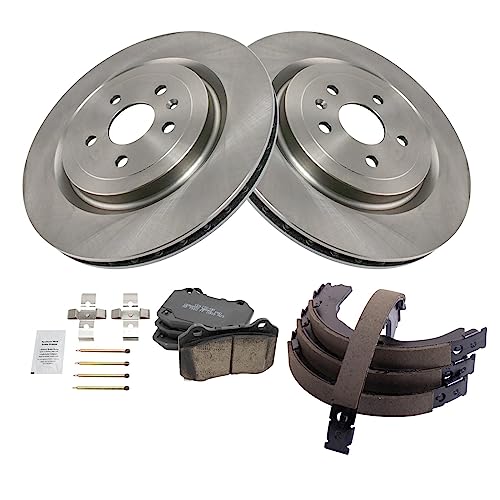 Image of TRQ Rear Brake Pad and Rotor Set Ceramic Parking Shoe Compatible with 2009-2014 Cadillac CTS