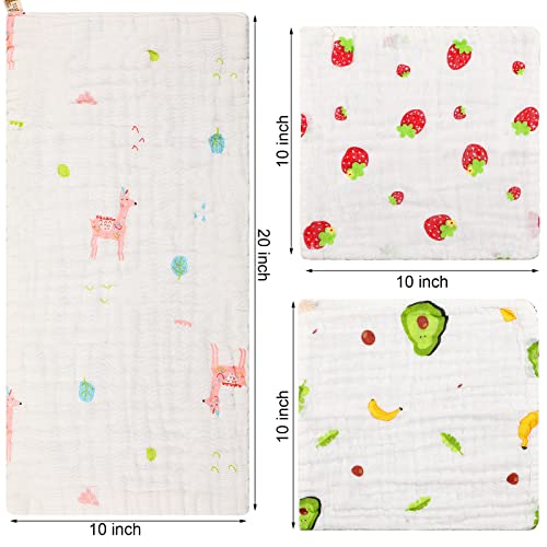 Kenning 20 Pack Muslin Baby Burp Cloths Large 20 x 10 Inches and 10 x 10 Inch Cotton Baby Burp Rags Cute Towel and Washcloths Face Towels 6 Layers Absorbent for Infant Shower, 20 Styles - Thumbnail 2