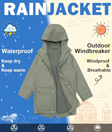 Image of maoo garden Girls Boys Rain Jacket Lightweight Waterproof Raincoat Hooded Lined Long Windbreaker