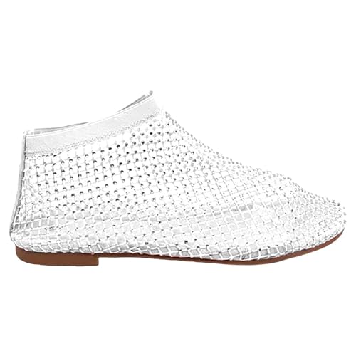 Generiska sandaler för damer, damer, strass, glitter, sommar, maskerade sportsandaler, platta, ventilerande, fisknät, ihåliga sommarskor, lätta slip-skor, bekväma strandskor, fritidssandaler, Vit, 43