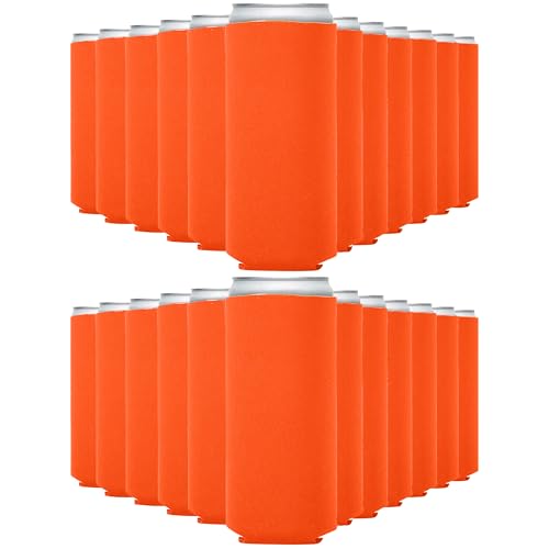 WhaleSiper Slim Can Sleeves (25 Pack) Bulk Customizable, Blank Foldable Foam Insulators for Beer Bottles & 12oz Tall Cans, Sublimation/HTV-Ready for Beer, Seltzer & White Claw (BrightOrange)