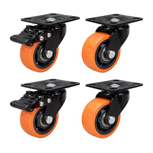 Roulettes pivotantes 75 mm lot de 4 freins plaque acier orange