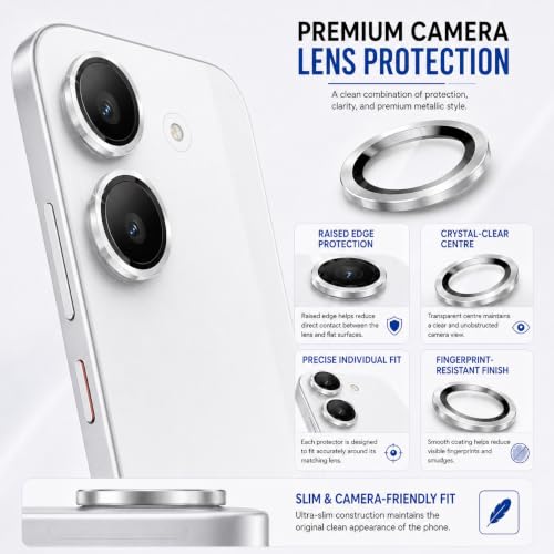 Image of FIRST MART Silver Camera Ring Guard Protector for Redmi Turbo 5 | Tempered Glass with Metal Alloy Rings, HD Clear, Scratch Resistant, Case-Friendly | Pack of 1