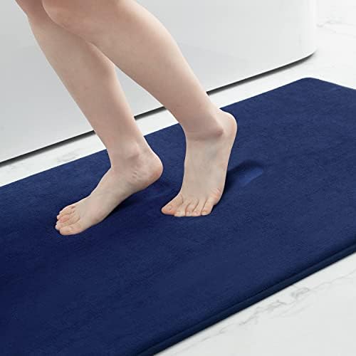Smiry Non-Slip Toilet Mat, 50 x 60 cm, Extra Soft U-Shape Pedestal Mat for Toilet, Absorbent Memory Foam Bath Contour Mat, Machine-Washable Dry Solid Bathroom Toilet Mat for Floor, Navy Blue