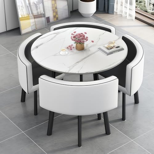 AMZSEW Dining Table and Chairs Set 5 Piece,Modern Kitchen Dining Table Set Space Saver Table and 4 Chairs for Restaurant Kitchen Conference Living Room Tablesets (BLACK)