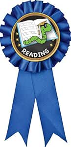 Amazon.com: Reading Blue Rosette Ribbon, Book Worm Reading Trophy ...