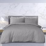 Sleepdown Premium Hotel Quality 100% Cotton Satin Stripe Duvet Cover Set with Pillowcases Quilt Bedding Soft Easy Care Luxury Bed Linen - Grey - Double (200cm x 200cm)