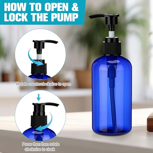 Image of CroBlissful 16 Pcs Empty Plastic Pump Bottles 8oz Refillable Lotion Pump Bottle Containers with Dispenser for Shampoo, Conditioner, Face Cream, Massage Oil, Liquid Soap (Blue)