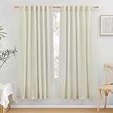 Picture of NICETOWN Linen Curtains for Bedroom Off White, Retro Rod Pocket & Back Tab Thick Flax Semi Sheer Privacy Added Boho Window Treatment Light Filtering for Flat/Apartment, 55" W x 72" L, 2 Panels