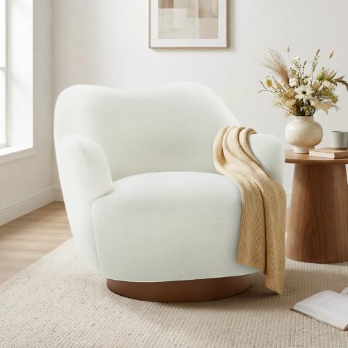 Image of KISLOT, Swivel Accent Chair, Arm Chair with Wooden Base, Cream White