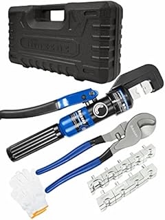 AMZCNC Hydraulic Crimping Tool and Cable Cutter Hydraulic Cable Lug Crimper 8 US TON 12 AWG to 00 (2/0) Electrical Terminal Cable Wire Tool Kit with 9 Die