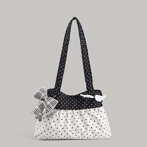 Bow Purse Polka Dot Shoulder Bag Plaid Bow Patchwork Handbag Mini Tote Bag with Zipper Trendy Gift for Women3