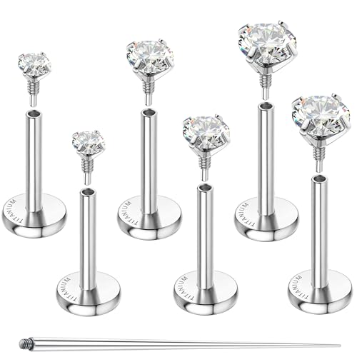 G23 Titanium Flat Back Earrings Hypoallergenic - 14K Gold Filled Internal Thread Stud Earring 16G 18G Cartilage Helix Tragus Conch Piercing Jewelry Nose Lip Labret Studs for Women Men 3 Pairs