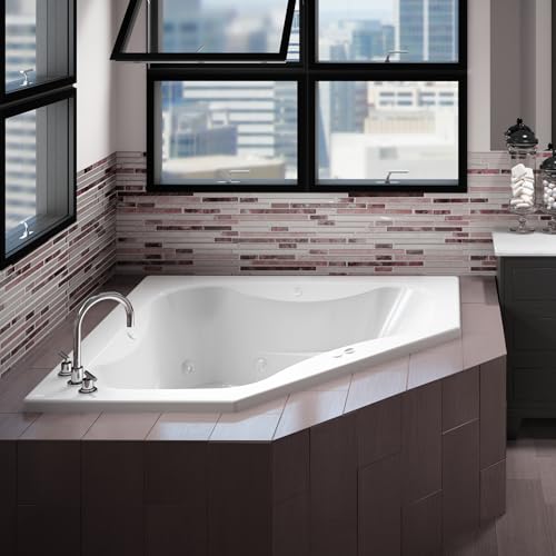 JACUZZI SIGNATURE Acrylic Whirlpool Corner Drop-In Bathtub with 6 Jets, Slip Resistant, Center Drain Placement, Right Hand Equip, 60” (L) x 60” (W), White