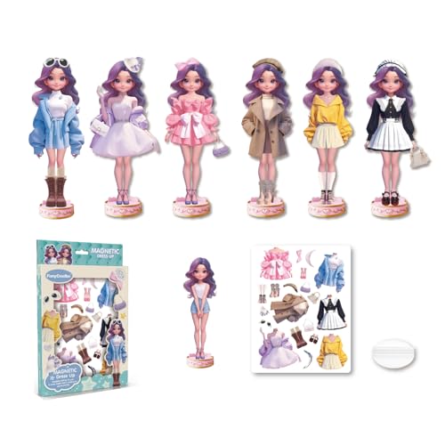 Bikasuwiry Magnetic Dress Up Dolls,Magnetic Princess Dress Up Paper Dolls,Magnet Paper Doll for Girls Ages 3-7-8-12 Magnet Clothes Magnetic Doll Pretend Play Set Birthday Gift for Little Girls 3+