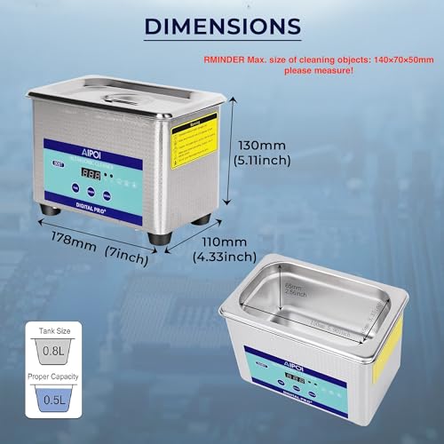 AIPOI Ultraschallreinigungsgerät Ultraschallreiniger 800ML, 35W Edelstahl Ultraschallgerät, 40KHz...
