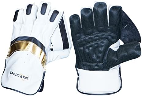 Sportaxis Cricket Wicket Keeping Gloves for Men/Boys/Adult- Lightweight, High Density Foam Padded, PU Leather Back, Embossed Finger Tip