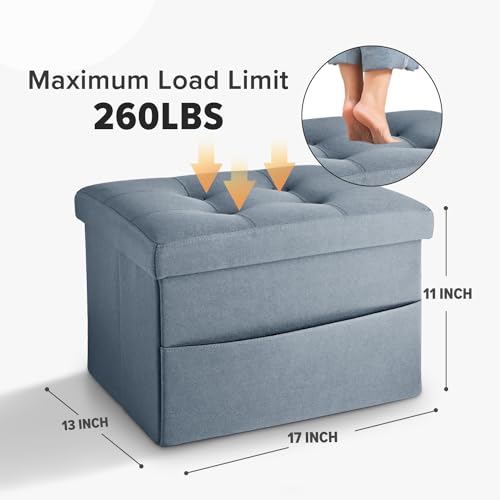 LINMAGCO Storage Ottoman Folding Foot Stool Ottoman with Side Pocket Modern Short Sofa Stool Linen Cloth 17x13x13(FogBlue) by LINMAGCO - Image 2