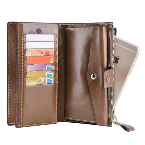 Image of Itslife Women's RFID Blocking Large Capacity Luxury Wax Genuine Leather Clutch Wallet Ladies Card holder