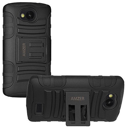 Amzer Rugged Hybrid Kickstand Case for LG Optimus F60 MS395 - Retail Packaging - Black