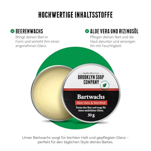 Brooklyn Soap Company Bartwachs, 50g - Beard Balm für Bartstyling von 3-Tage-Bart bis Vollbart - Starker Halt & leichter Glanz
