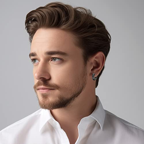 Kwuncci Earrings For Men, 15 Pairs Men Earrings Hoop, Surgical Stainless Steel Earrings, Black Earrings For Men, Cross Dangle Hoop Earrings Set Fashion Piercing Jewelry #TOP2