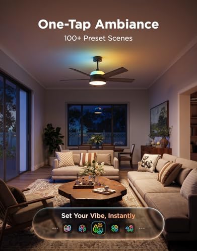 Govee Ceiling Fan with Lights, RGBIC Smart 52'' Low Profile Ceiling Fan with Lights and Remote, Reversible DC Motor, Dimmable, 2800lm, Ceiling Fan for Bedroom, Living Room, Black — view 6