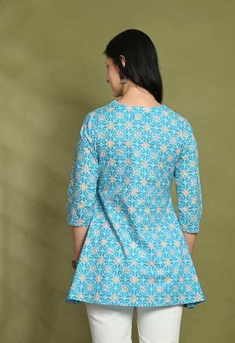 Image of feranoid Floral Print Angrakha 3 Sleeves Flared Kurti