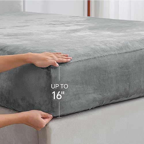 Bedelite Flannel Sheets Queen Size Grey - Super Soft Fleece Sheets Set Fluffy Extra Plush thumb #3