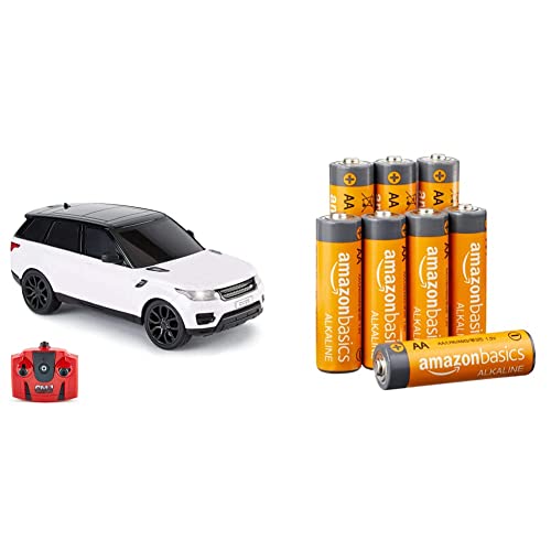 Image of CMJ RC Cars TM Range Rover Sport Remote Control Car 1:24 scale with Working LED Lights, Radio Controlled Supercar & Amazon Basics AA 1.5 Volt Performance Alkaline Batteries - Pack of 8
